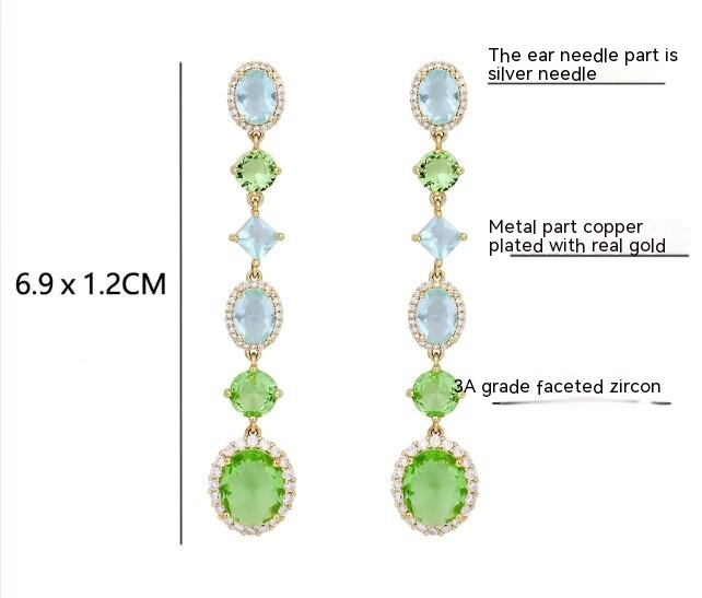 Special Interest Light Luxury Tourmaline Color Tassel Earrings