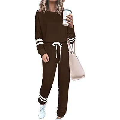 Women's Clothing Plus Size Loose fitting Solid Color Long Sleeves Casual Suit Tawny L - Shop at LoveMi