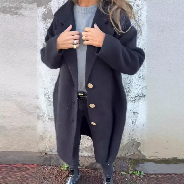 Women's Fall And Winter Lapels Long sleeved Casual Jacket Black - Shop at LoveMi