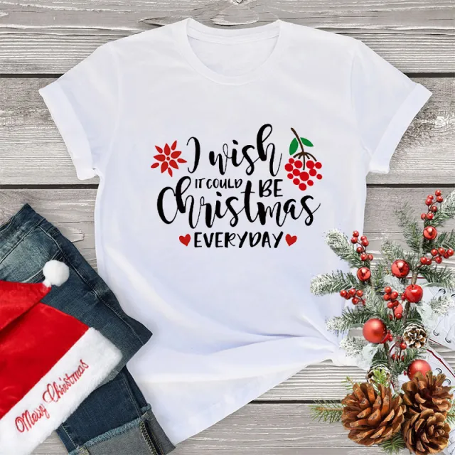 Women's Clothing Fashion Christmas Holiday Party T shirt Loose Merry Christmas Casual 35234 M - Shop at LoveMi