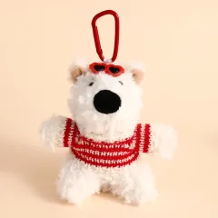 Creative Cartoon Plush West Highland Puppy Dog Keychain - Red And White Checkered - View 1