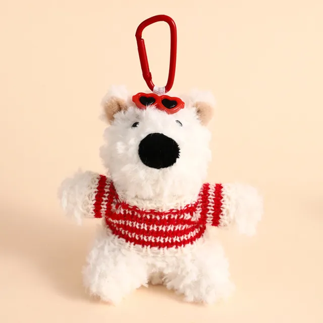 Creative Cartoon Plush West Highland Puppy Dog Keychain Red And White Checkered - Shop at LoveMi