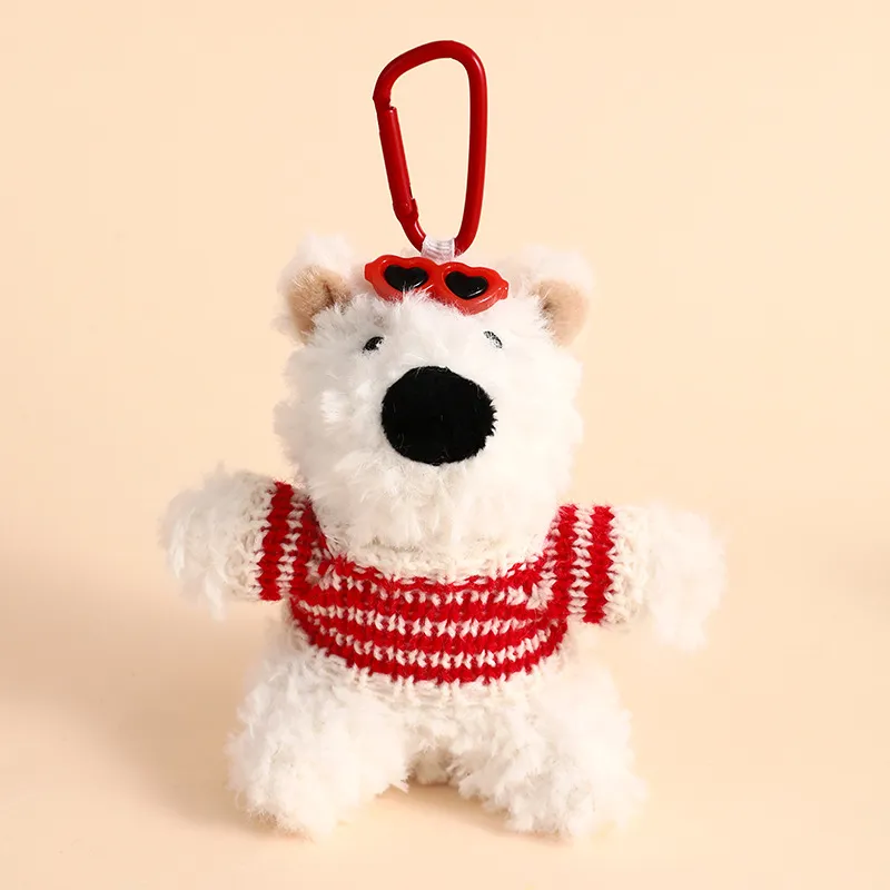 Creative Cartoon Plush West Highland Puppy Dog Keychain - Red And White Checkered