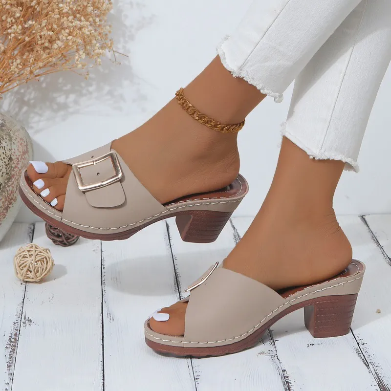 Women's Sandals High Heel Fashion Strap - Khaki