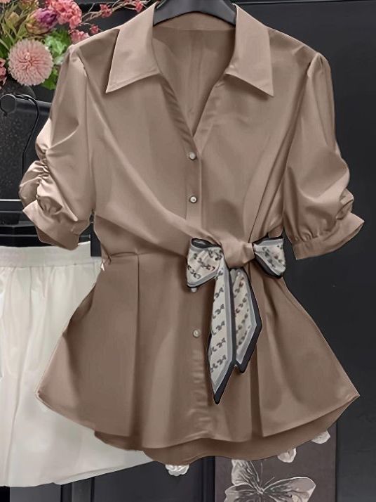 Short-sleeve Top Petite Shirt Fitted-waist Blouse