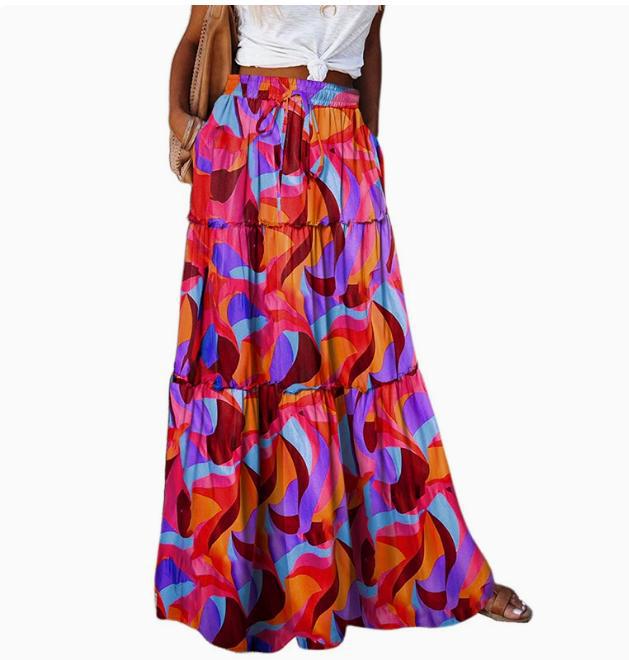 Bohemian-style Loose Casual Printed High-waisted Skirt