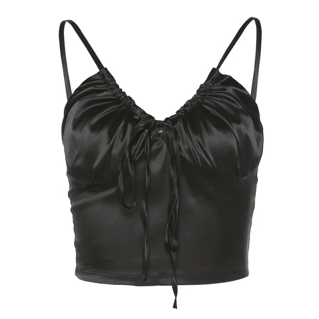Women's Solid Color V neck Brace Backless Slim Fit Navel Vest Black - Shop at LoveMi