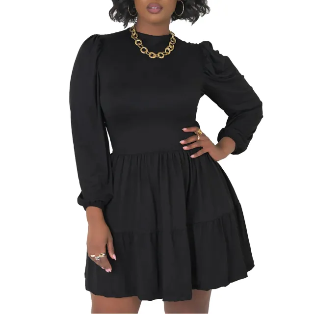 Women's Casual And Comfortable Crew neck Long sleeve Dress Black - Shop at LoveMi