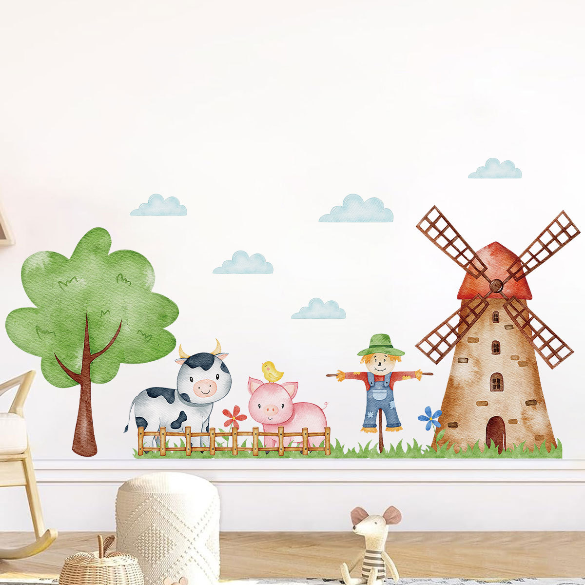 Title 6, Cartoon Farm Windmill Scarecrow Wall Stickers