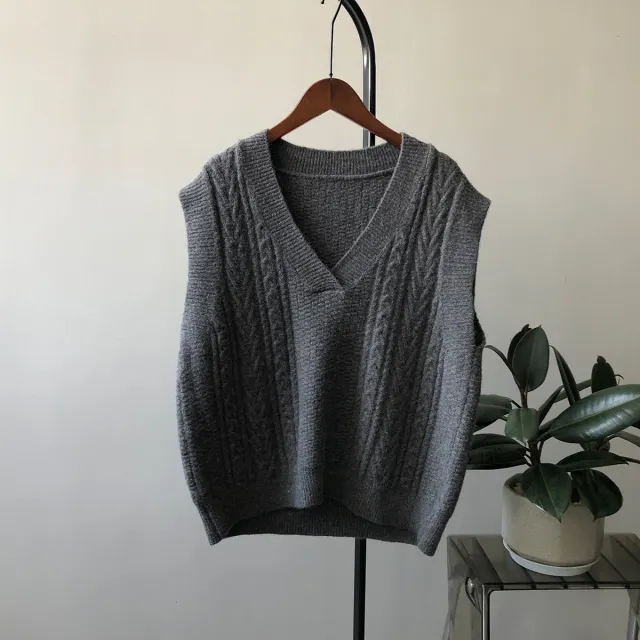 Retro Twist Vest Women's V neck Waistcoat Dark Gray - Shop at LoveMi