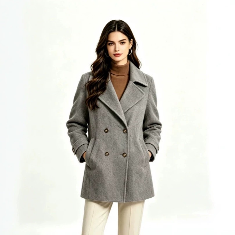 Womens Wool Coat With A Lapel And Buttons