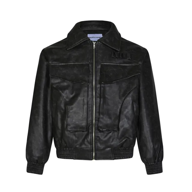 American Street Retro Large Pocket Lapels PU Leather Coat Black - Shop at LoveMi