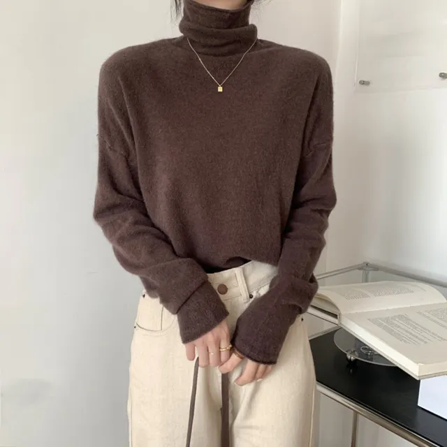Korean Style High Collar Soft Glutinous Velvet Bottoming Sweater Brown - Shop at LoveMi