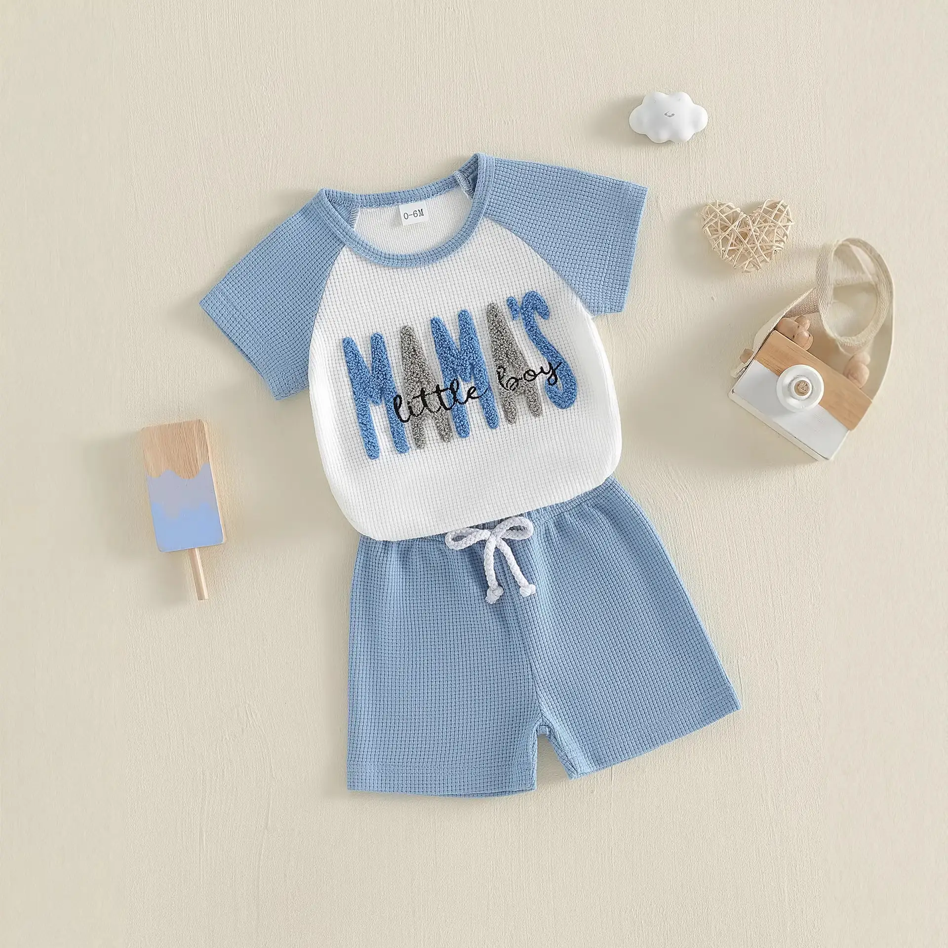 Towel-embroidered Short-sleeve T-shirt And Shorts Two-piece Set