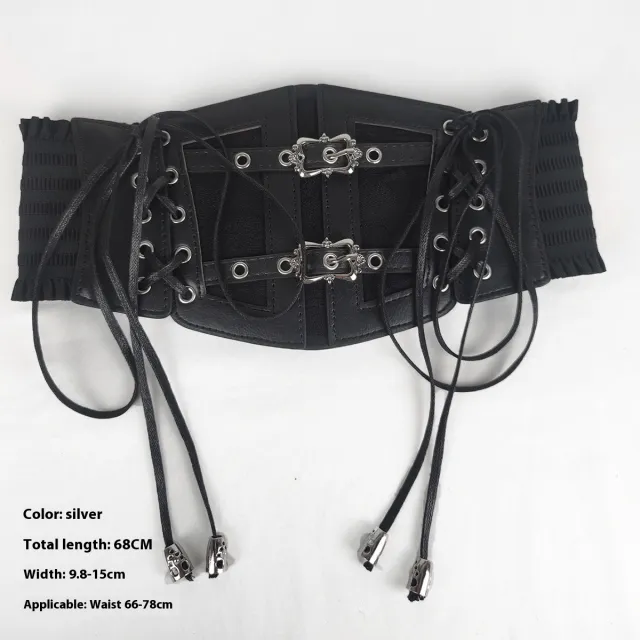 Vintage Lace Strap Ladies Decoration Fashionable Outerwear Elasticated Waist Width Leather Belt Silver - Shop at LoveMi