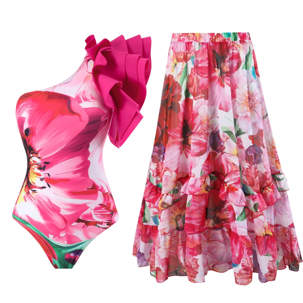 Fashion Design One-piece Swimsuit European And American Printing - 7007 Big Flower Suit