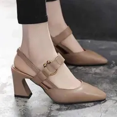 Women's Casual Square Toe Horseshoe Heel Chunky Heel Sandals - Apricot - View 1