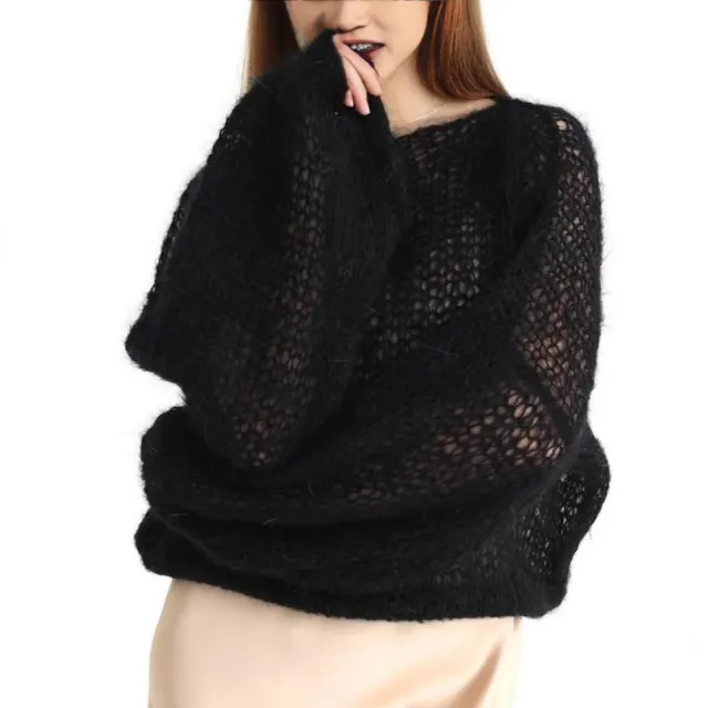 Pullover Simple Hollow Knitted Sweater Black - Shop at LoveMi