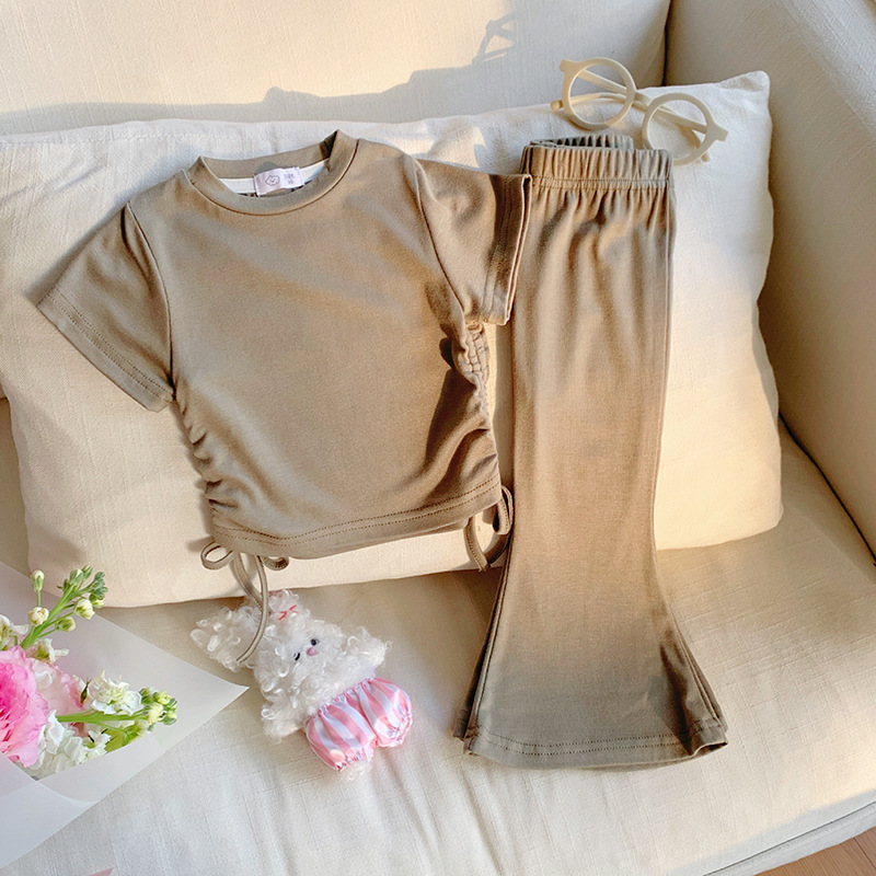 Children's Drawstring Short-Sleeve Flare Pants Set