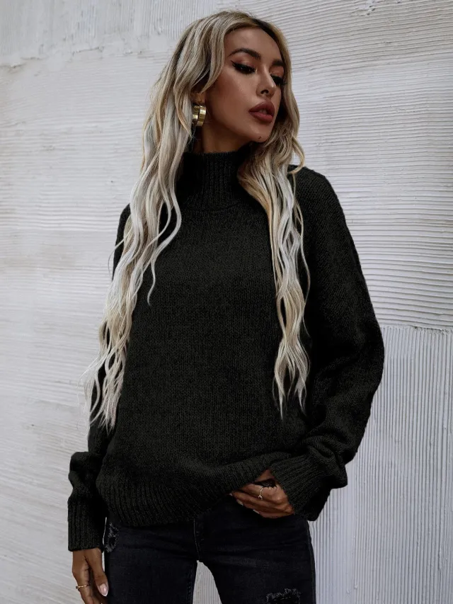Loose Round Neck Pullover Cable knit Sweater Women's Clothing Black - Shop at LoveMi
