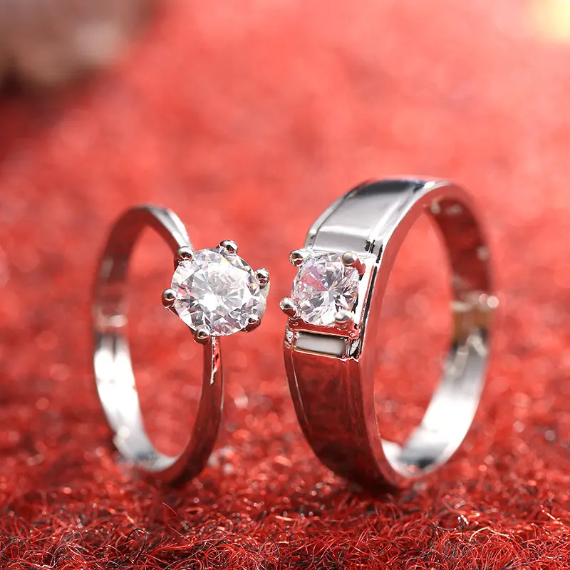 Diamond Ring Simulation Women's Moissanite Couple Rings SATINE Six-claw