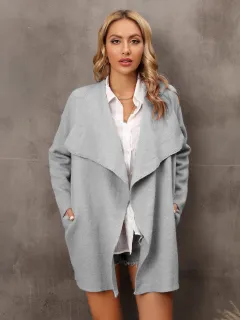 Plus Size Women's Long Fashion Coat - Grey - View 1