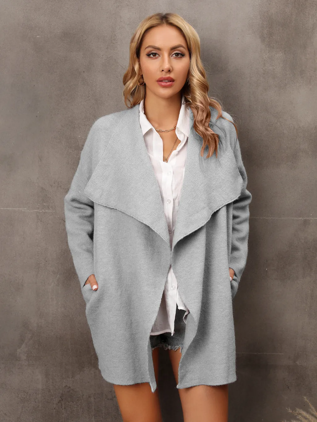 Plus Size Women's Long Fashion Coat - Grey