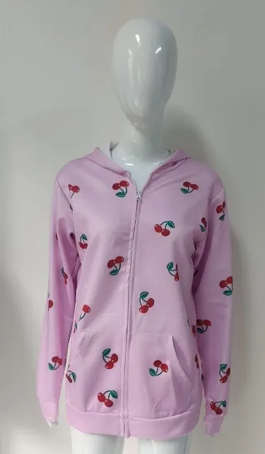 Cherry Print Sweater Coat For Women Pink - Shop at LoveMi