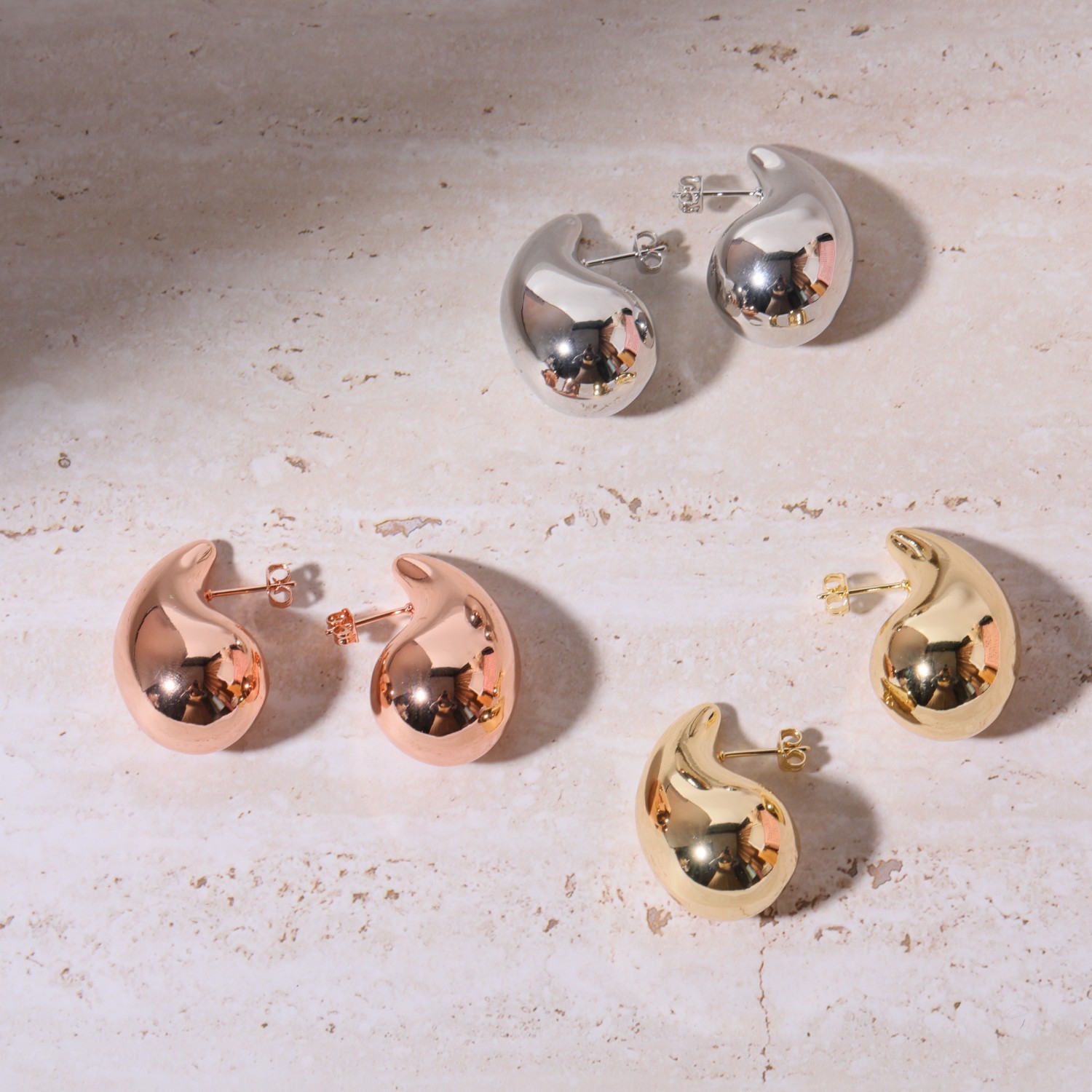 Stainless Steel Mirror Earrings Geometric French Style Light Luxury Titanium Steel Hollow Earrings