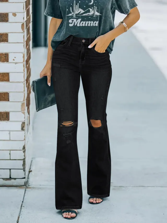 Women's Ripped Skinny Jeans Fashion Wash Black - Shop at LoveMi