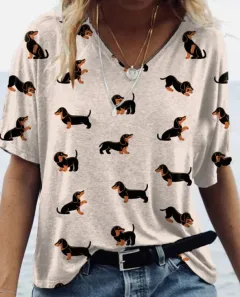 Short Sleeve V-neck T-shirt Women's Clothing - Creamy White - View 1