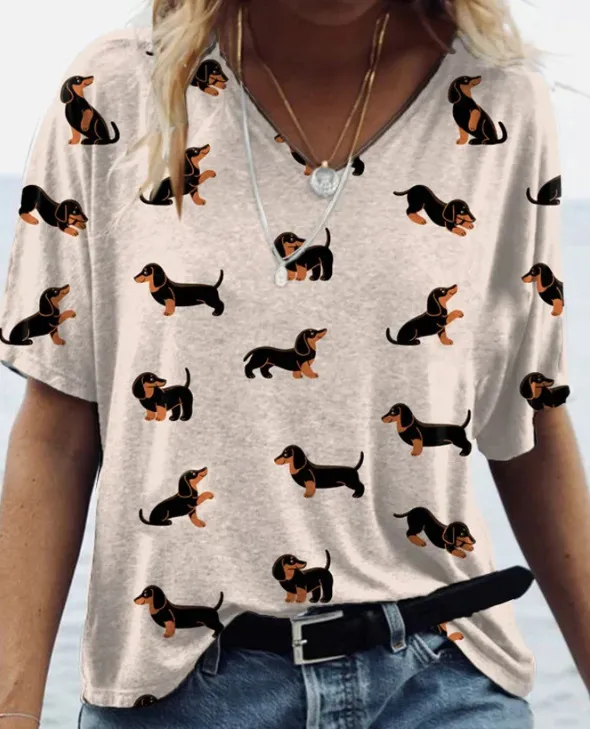 Short Sleeve V neck T shirt Women's Clothing Creamy White - Shop at LoveMi