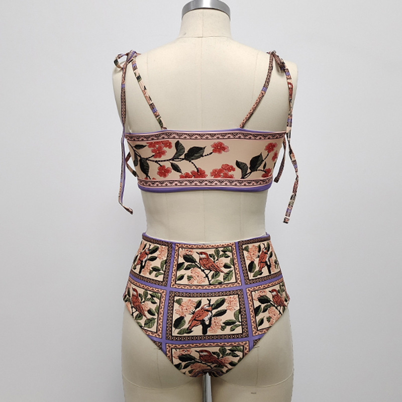 Ethnic Print Strap Bikini High Waist Split Women
