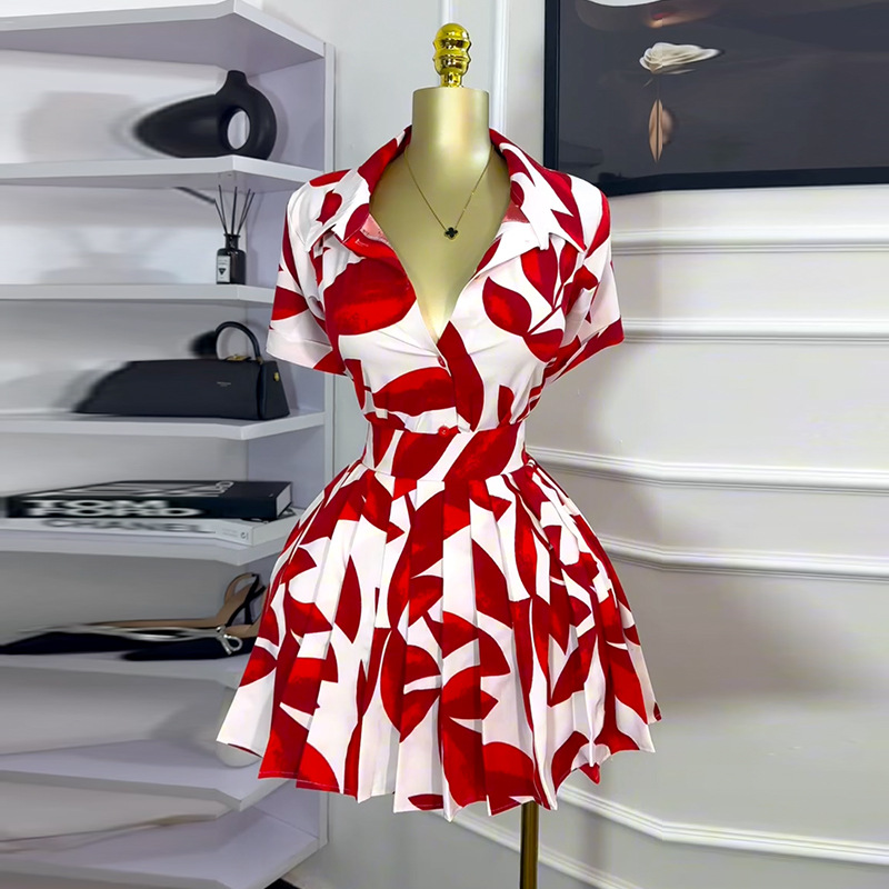 High Waist Pleated Skirt Two-piece Set