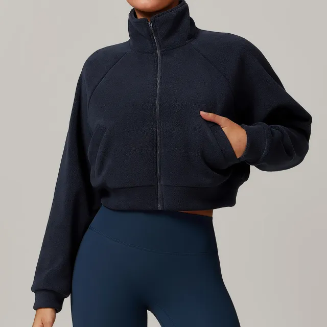 Stand Collar Yoga Clothes Warm Coat For Women Dark Blue - Shop at LoveMi