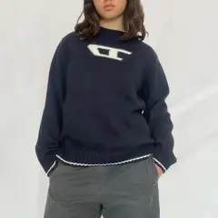 Women's Knitted Pattern Sweater Pullover - Black - View 1