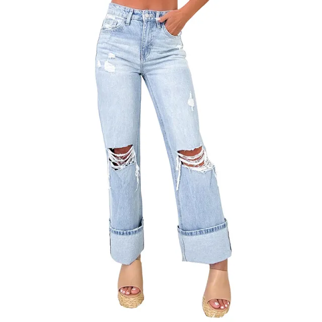 Personality Trend All matching Slim Fit Bell bottom Pants Lc7875034 Light Blue - Shop at LoveMi