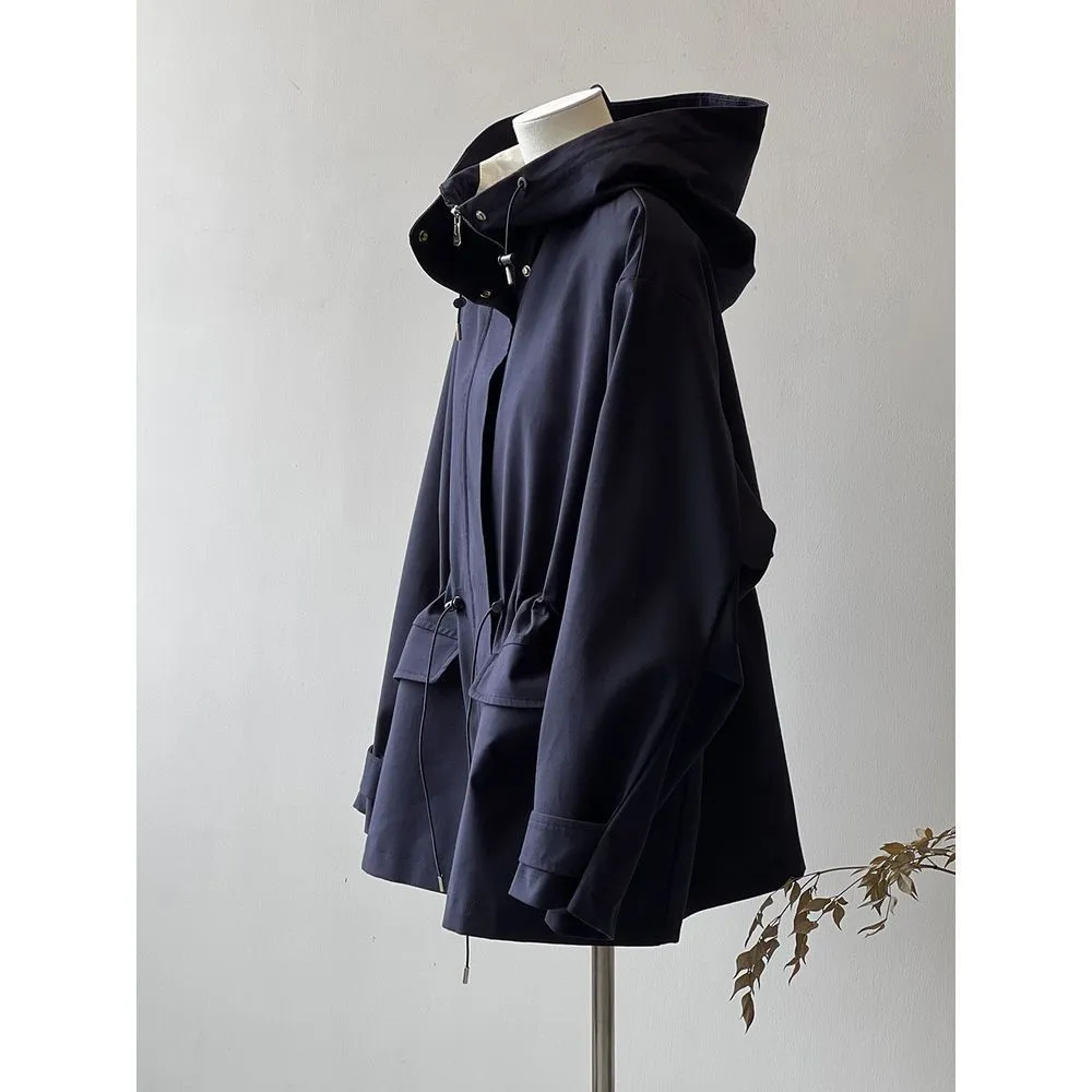 British Style Hooded Trench Coat Coat Women's Autumn Small - Black