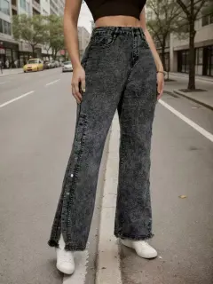 Retro Mid-waist Stretch Flared Jeans For Women - Black - View 1