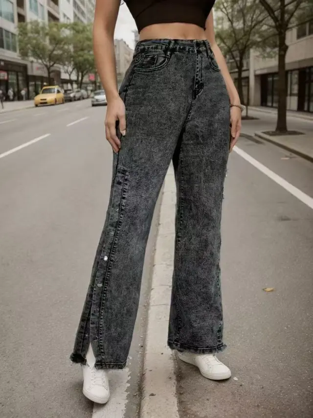Retro Mid waist Stretch Flared Jeans For Women Black - Shop at LoveMi