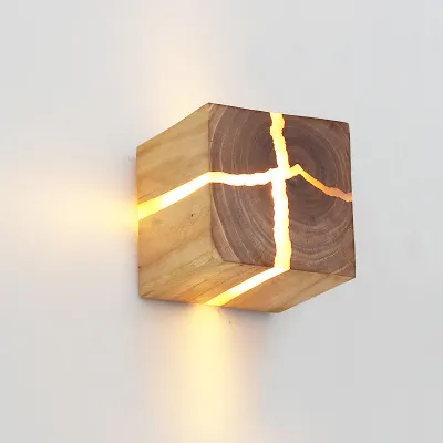 Creative Corridor Square Solid Wood Wall Bedside Lamp