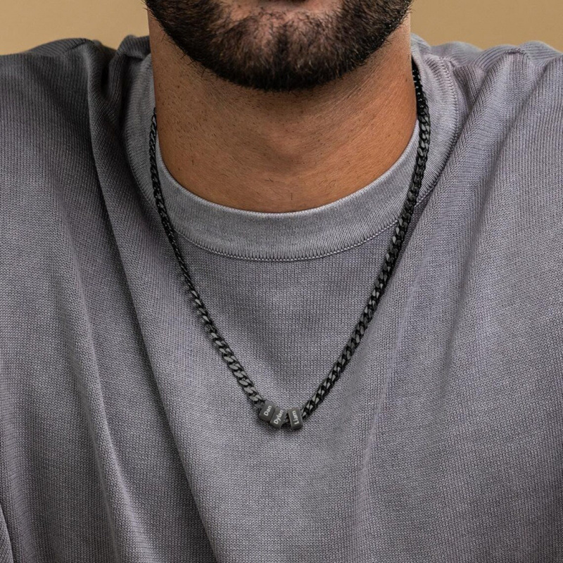 Adjustable Cuban-link Pendant Necklace With A Mens Location Ring And Engraving