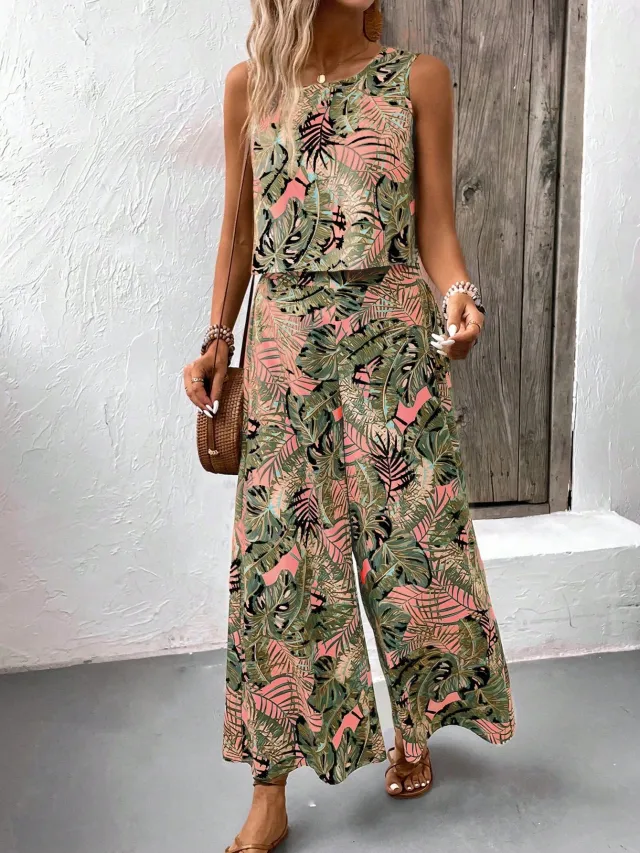 New Summer Strap Style Printed 2 Piece Set Pink - Shop at LoveMi