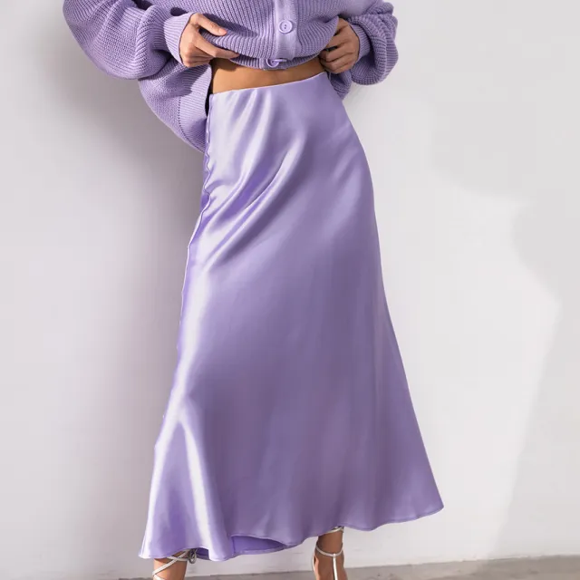 Long Sleeve High Waist Artificial Silk Elegant Fishtail Skirt Draping Satin Slit Skirt Purple - Shop at LoveMi