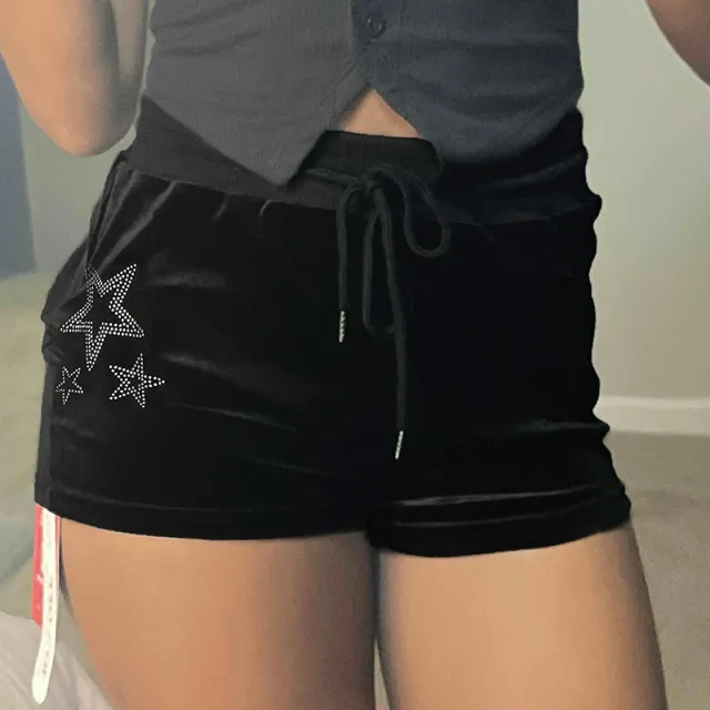 Women's Elastic High Waist Loose Drawstring Velvet Shorts Black - Shop at LoveMi