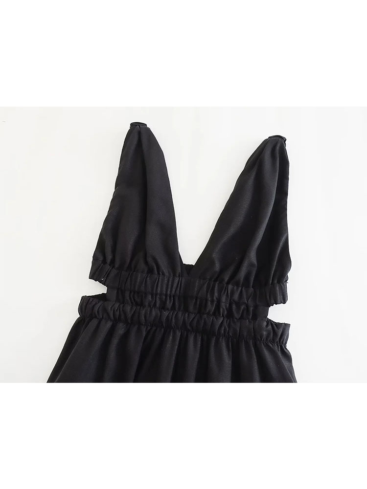 Black Long Sleeveless High Waist Dress Women