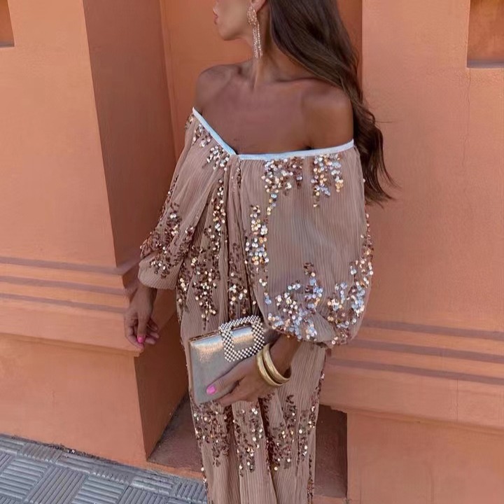 Sequin Batwing-Sleeve Long Dress, picture 5 of 6