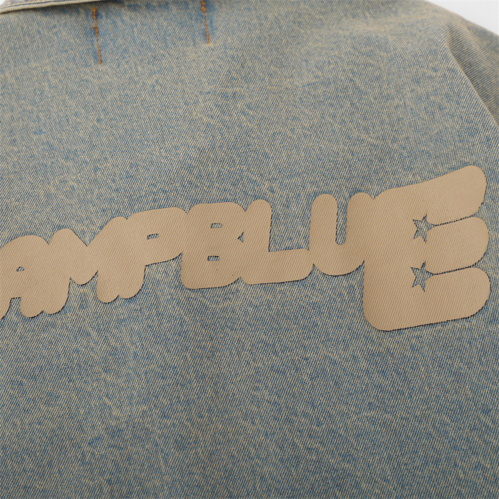 Letter Pattern Denim Coat Men's Autumn And Winter Clothing Loose Shabby Denim Coat