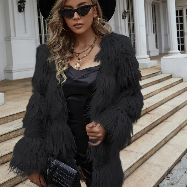 European And American Winter Furry Coat Black - Shop at LoveMi