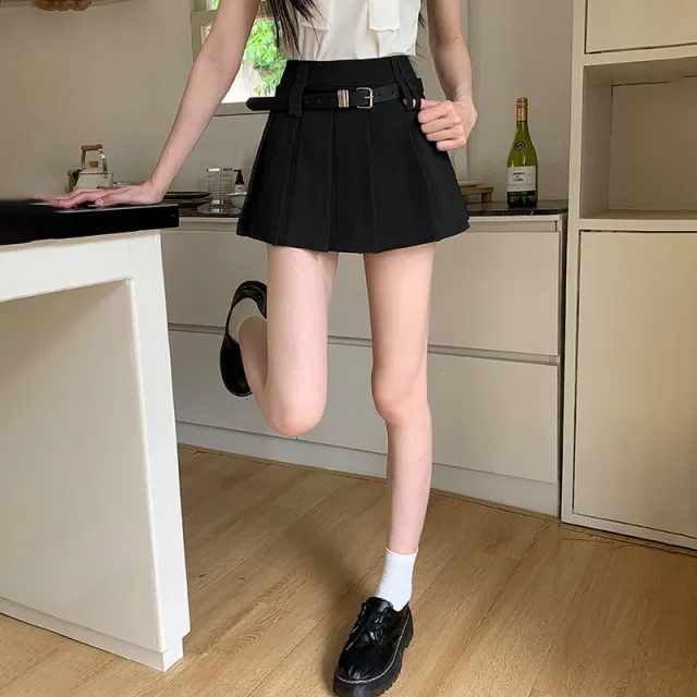 Women's Solid Color Casual High Waist Pleated Skirt Black - Shop at LoveMi